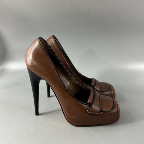 Authentic Marni Brown Leather Platform Square Toe Pumps, Size 35.5 - Picture 2 of 16